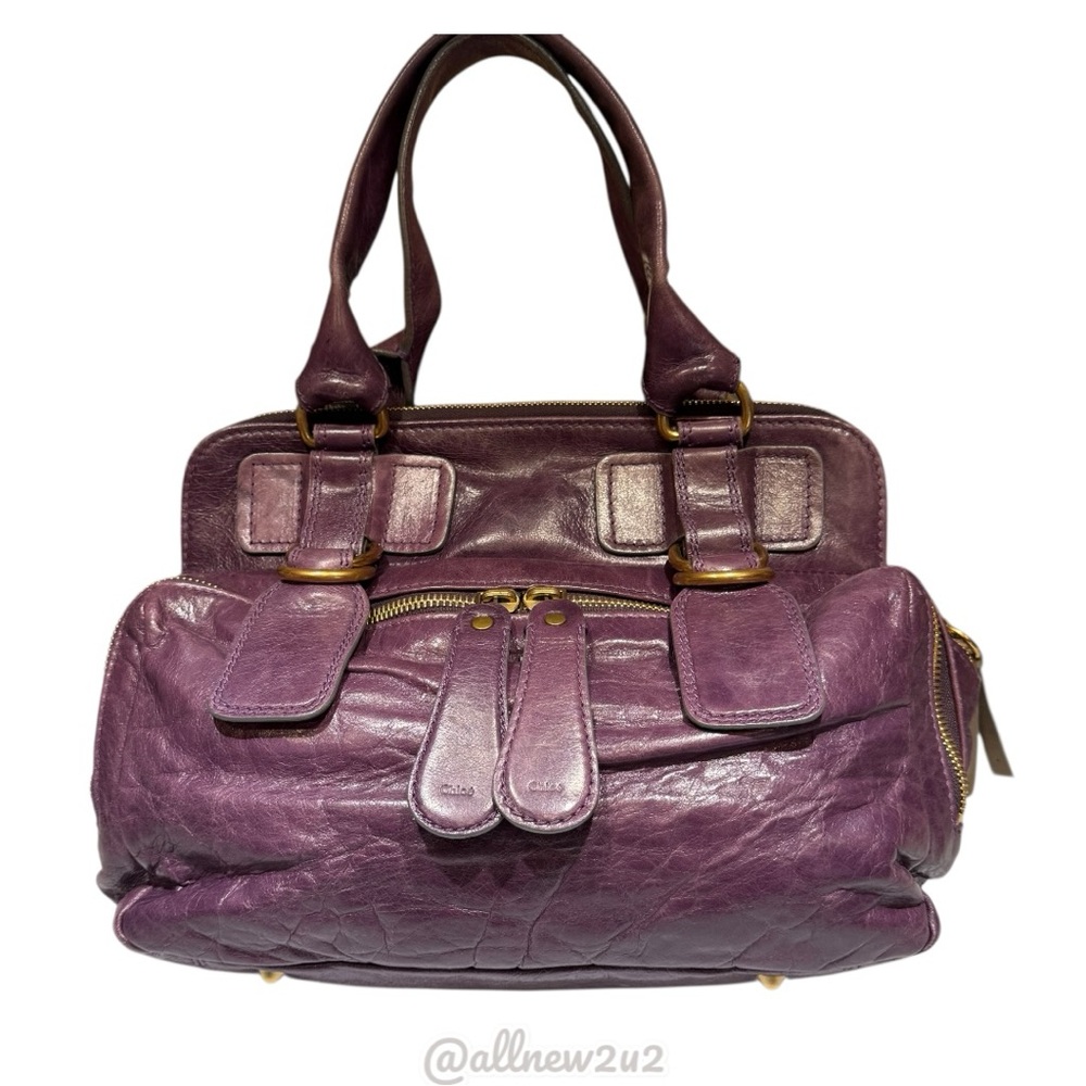 Chloe’ Bay Purple Quilted Satchel Brass Hdw Vint Handbag W/COA Multi-HOST Pick! - Picture 4 of 15